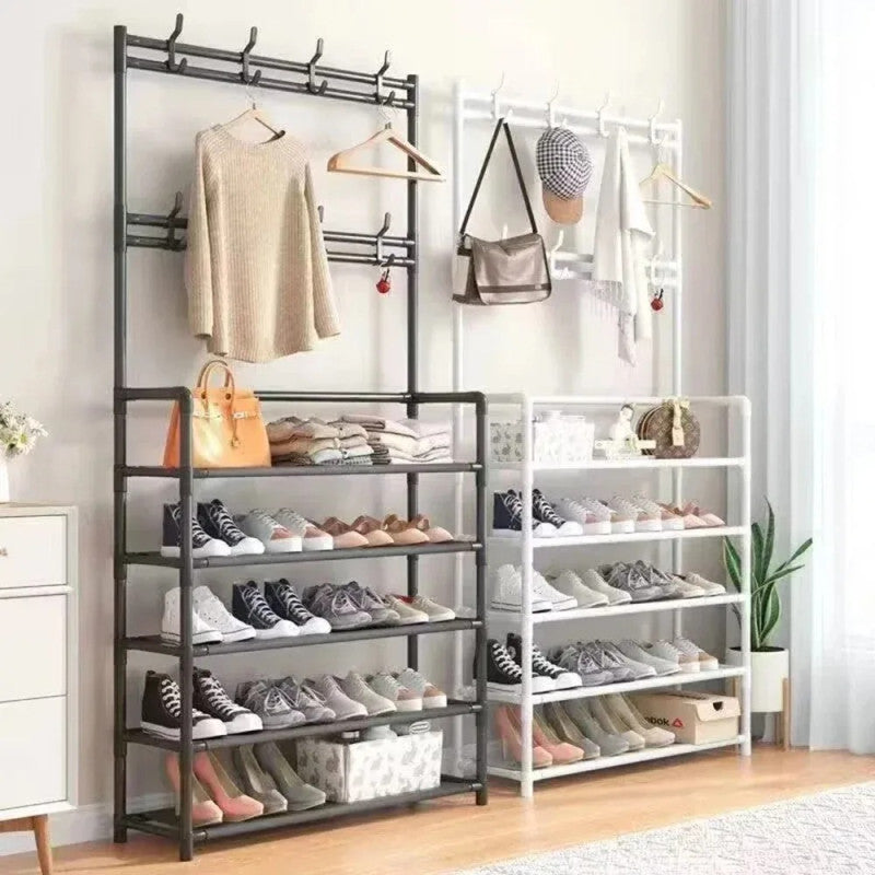 Multi-Functional Dust Proof Shoe Rack with Coat & Hat Stand – Space Saving Organizer with Drawers
