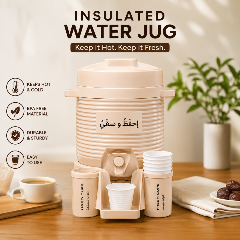 Big Zamzam Cooler Dispenser 5 Liter – Insulated Water Jug with Tap & Cups