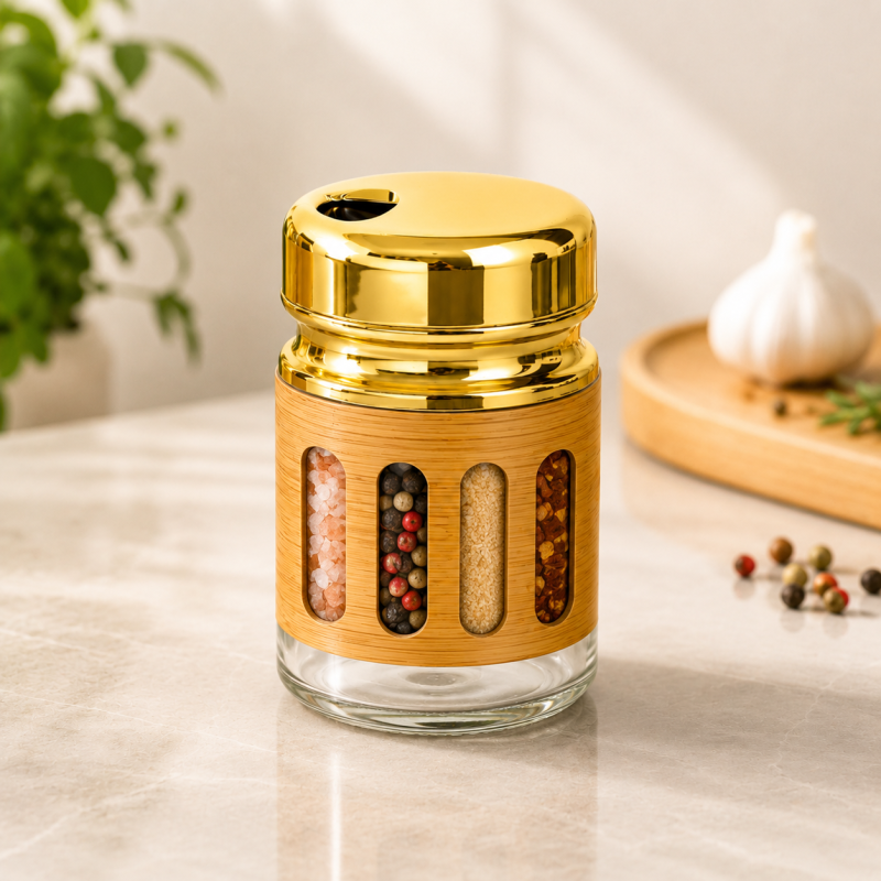 Premium Glass Spice Jar with Golden Lid – Kitchen Seasoning & Storage Container
