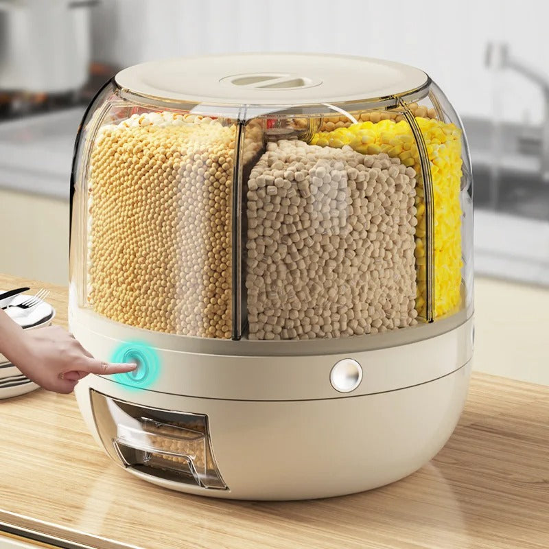 Rotatable Airtight Rice Dispenser with 6-Portion Storage - Waterproof & Moisture-Proof Kitchen Storage Solution