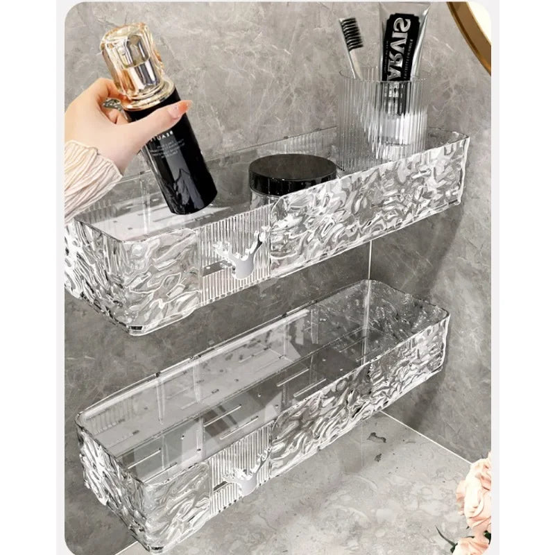 Transparent Acrylic Wall Shelf – Waterproof Bathroom & Kitchen Storage Organizer Rack
