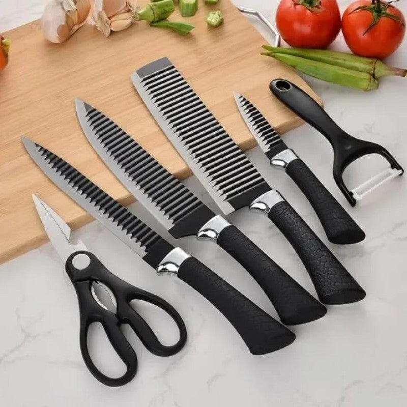 6 Pcs Stainless Steel Knife Set – Premium Kitchen Knives with Peeler & Scissors