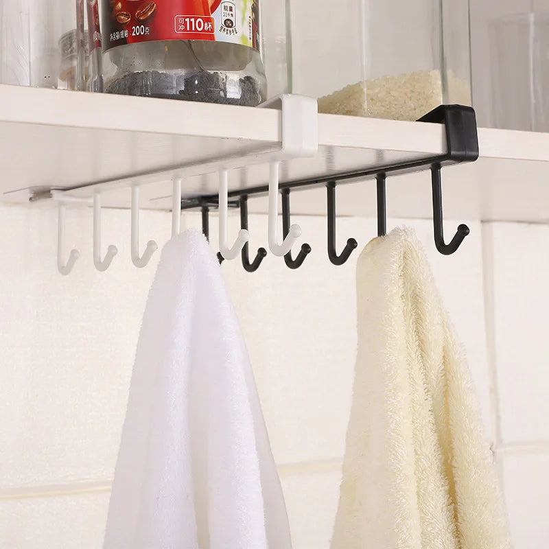 Cabinet Under Shelf 6 Hooks Iron Hanging Rack