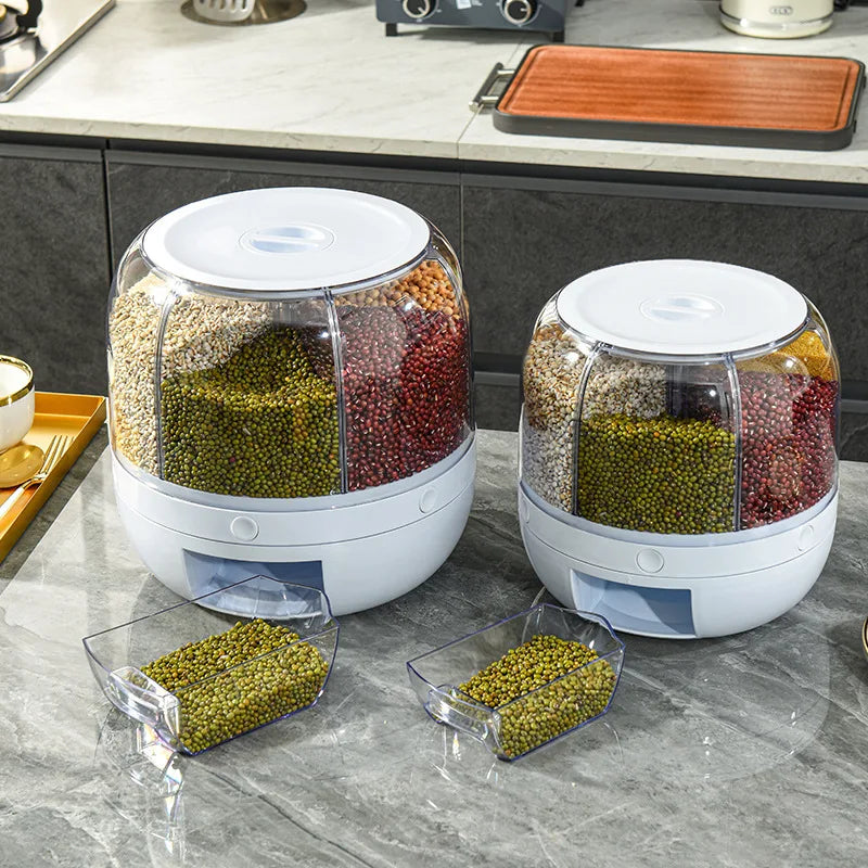 Rotatable Airtight Rice Dispenser with 6-Portion Storage - Waterproof & Moisture-Proof Kitchen Storage Solution
