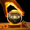 3D Galaxy Crystal Ball Lamp – LED Night Light | Solar System Glass Lamp with Wooden Base