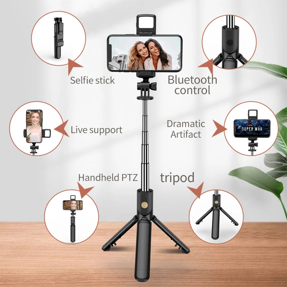 Selfie Stick with Bluetooth Remote & LED Light – Tripod Stand for Mobile (All-in-One)