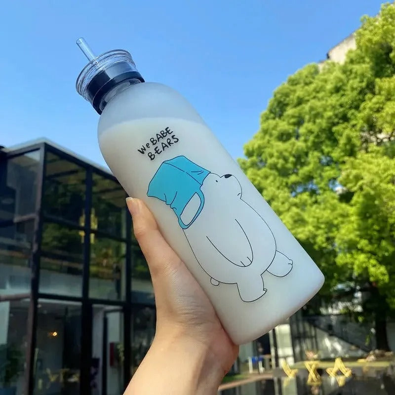 Panda Bear Transparent Water Bottle – Cute Straw Bottle (Leakproof & BPA Free)