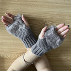 Winter Women Gloves – Soft Wool Knit Fingerless Gloves with Fur | Warm & Stylish Hand Warmers