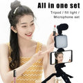 3-in-1 Vlogging Kit – Tripod Stand + LED Fill Light + Microphone Set for Mobile