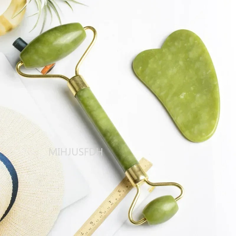 Jade Roller 2 in 1 Set – Face Massager & Gua Sha Tool for Skin Lifting & Glow