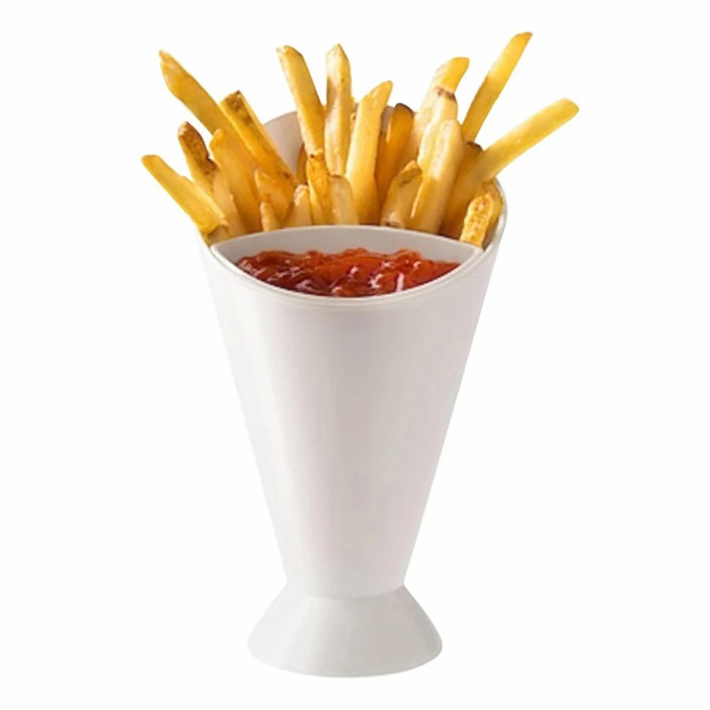 Fries Holder with Sauce Compartment – Snack Serving Cup | French Fries & Dip Holder Bowl