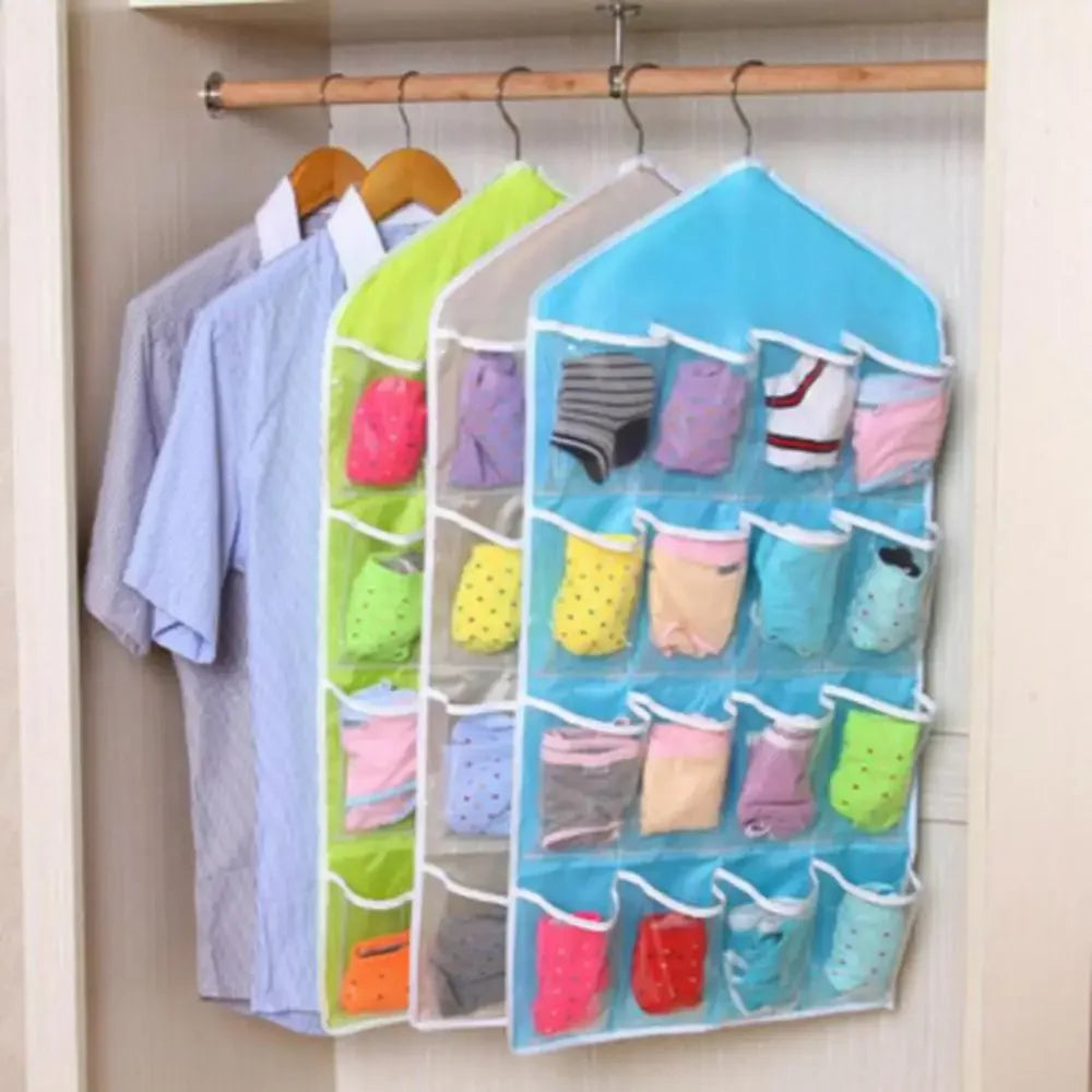 16 Pocket Hanging Organizer – Wardrobe Storage for Socks, Underwear & Accessories