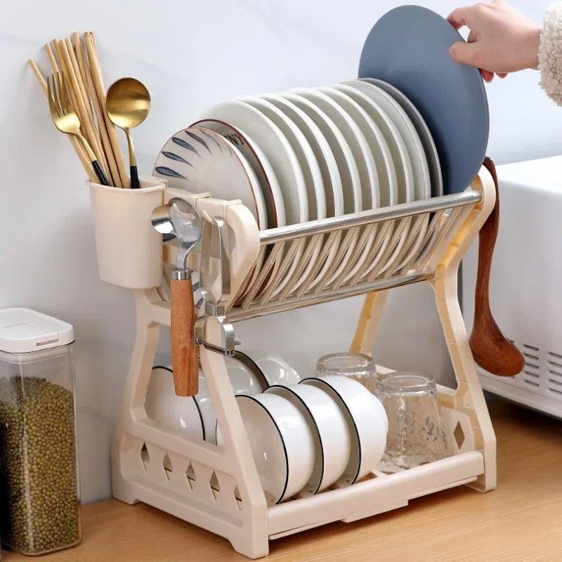 Comfort Kitchen Dish Rack – 2 Tier Dish Drying & Storage Organizer with Cutlery Holder
