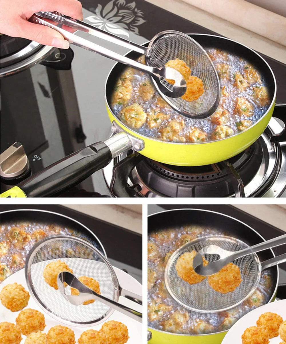 Frying Tong 2 in 1 Kitchen Sifter Strainer Tongs