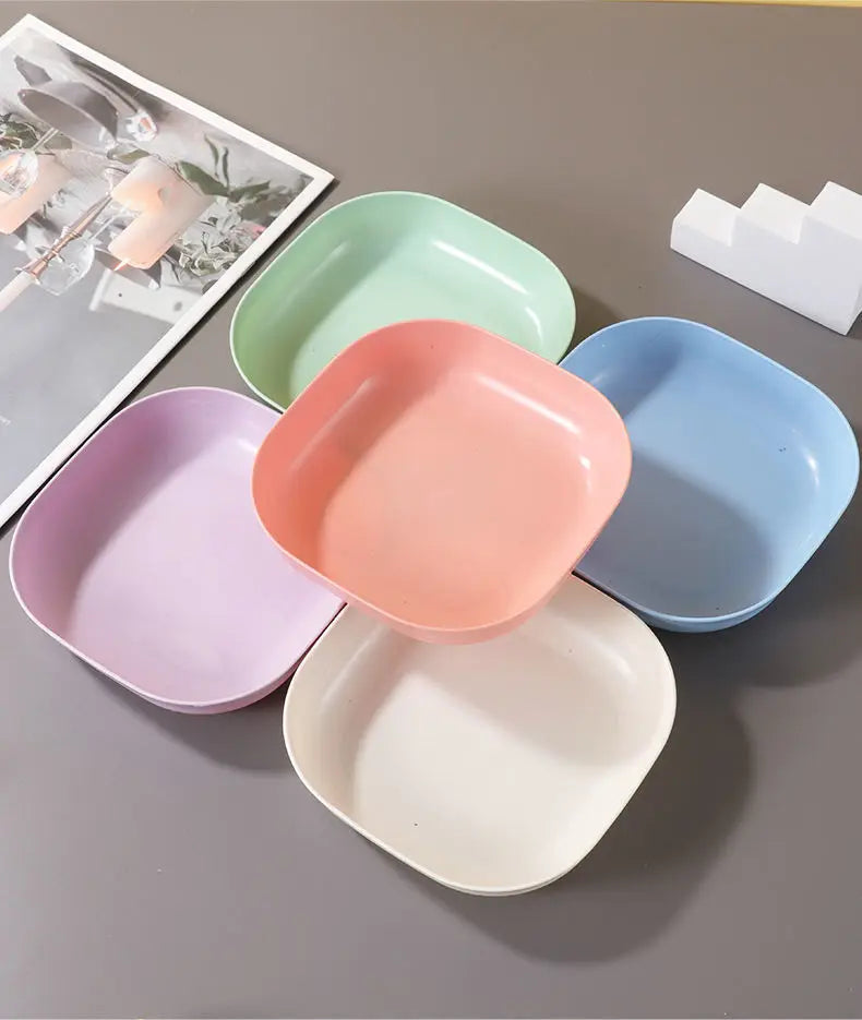 10PCS Plate Set with Stand – Multi-Color Snack Plates with Storage Holder | Durable Serving Dish Set