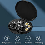 5-in-1 Data USB Charging Cable Storage Box – Multi Cable Kit with SIM Adapter & Ejector Pin