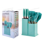 Silicone Spoon Set with Knife Set – Kitchen Utensils Set with Holder