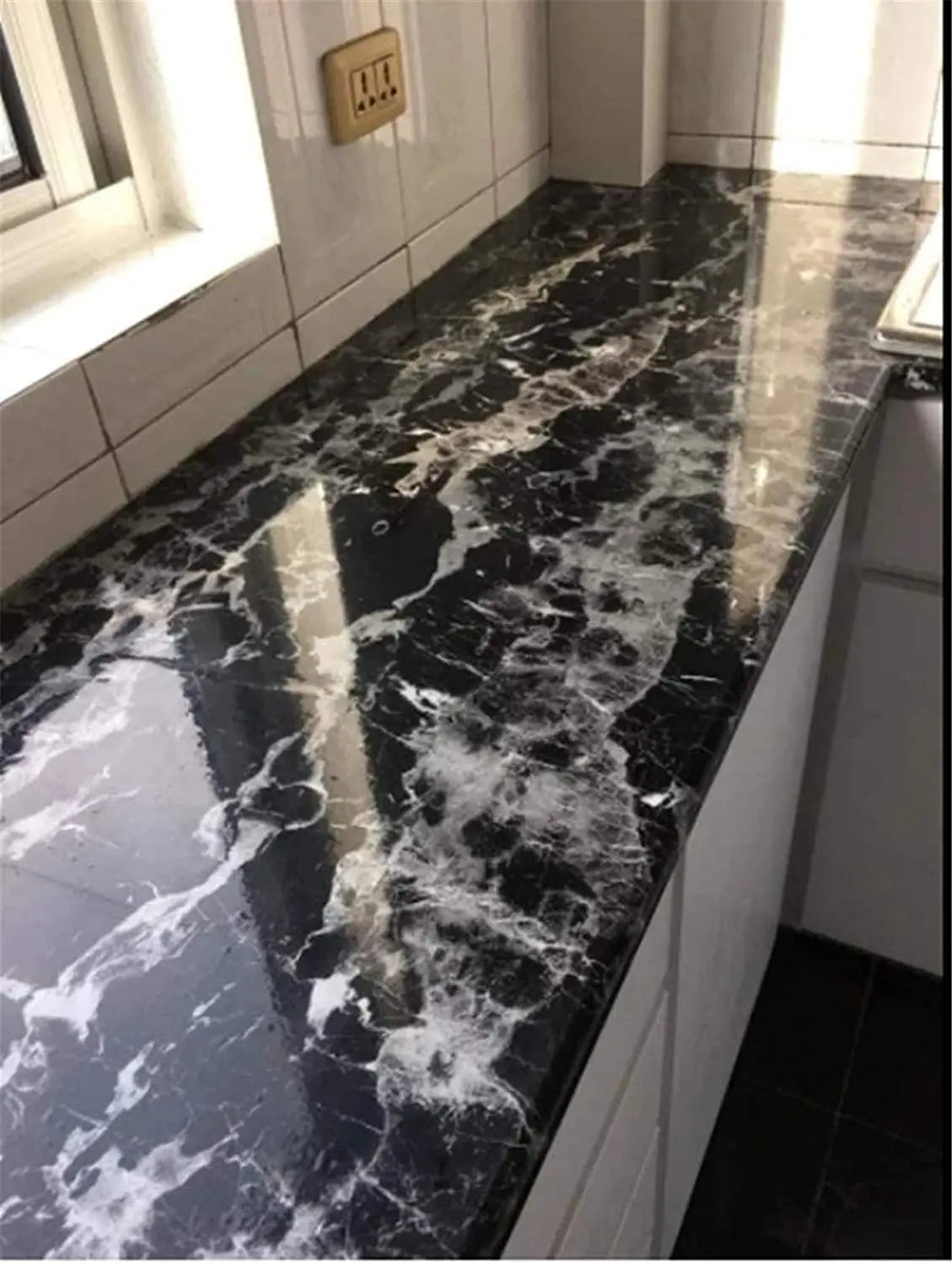 Black Marble Sticker Sheet (60x200cm) – Self Adhesive Waterproof PVC Kitchen Countertop & Cabinet Cover