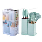 Silicone Spoon Set with Knife Set – Kitchen Utensils Set with Holder