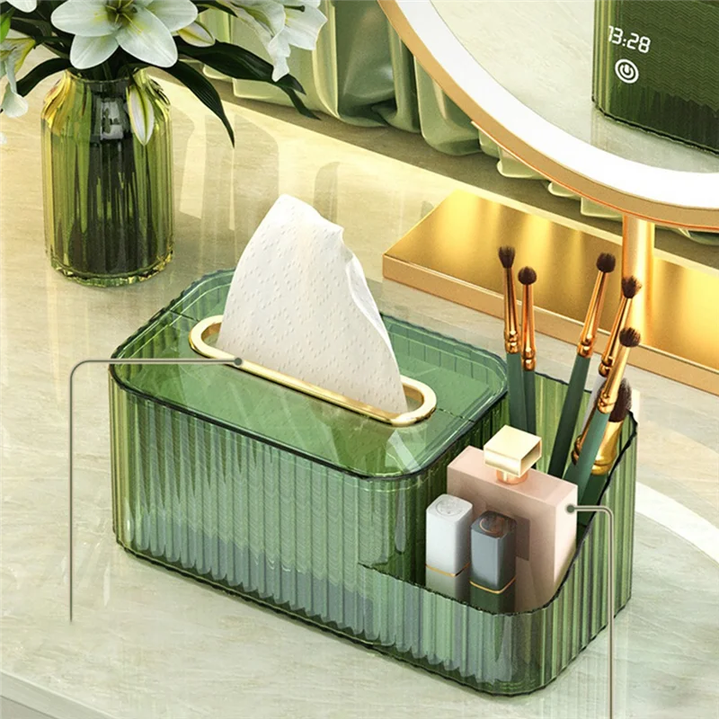 2 in 1 Acrylic Tissue Box Holder – Multifunctional Cosmetic & Tissue Organizer for Vanity & Bathroom