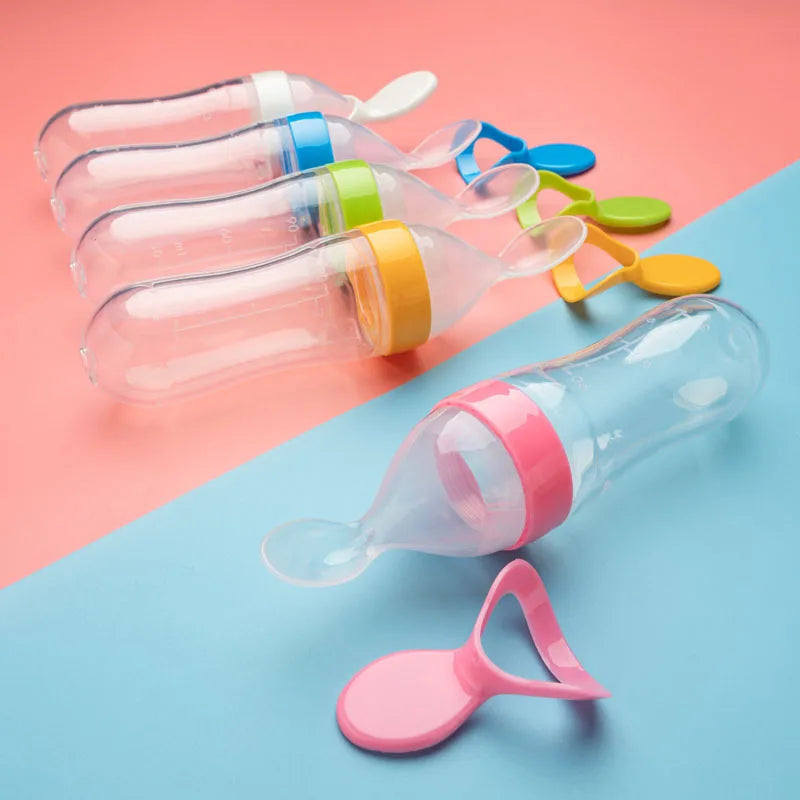 Baby Spoon Feeder - Silicone Baby Feeding Bottle With Spoon