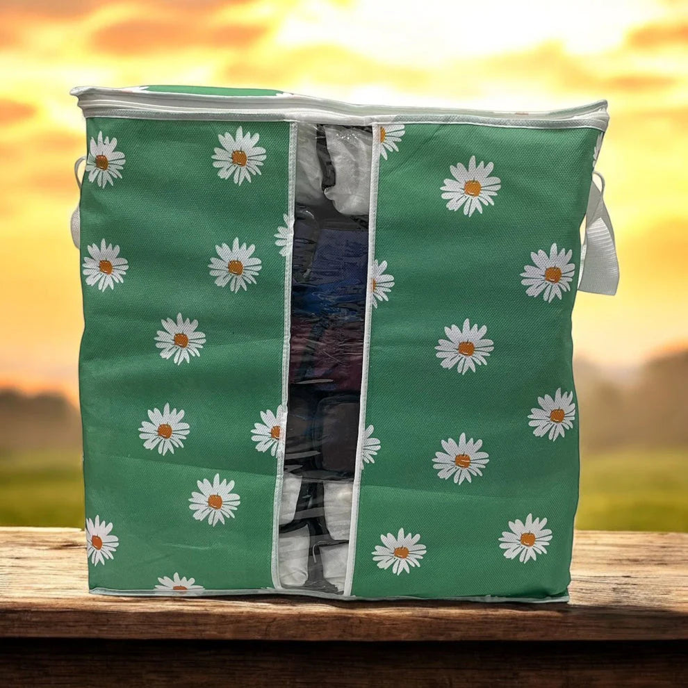 Pack of 2 Floral Large Storage Bag – Multipurpose Clothes & Blanket Organizer