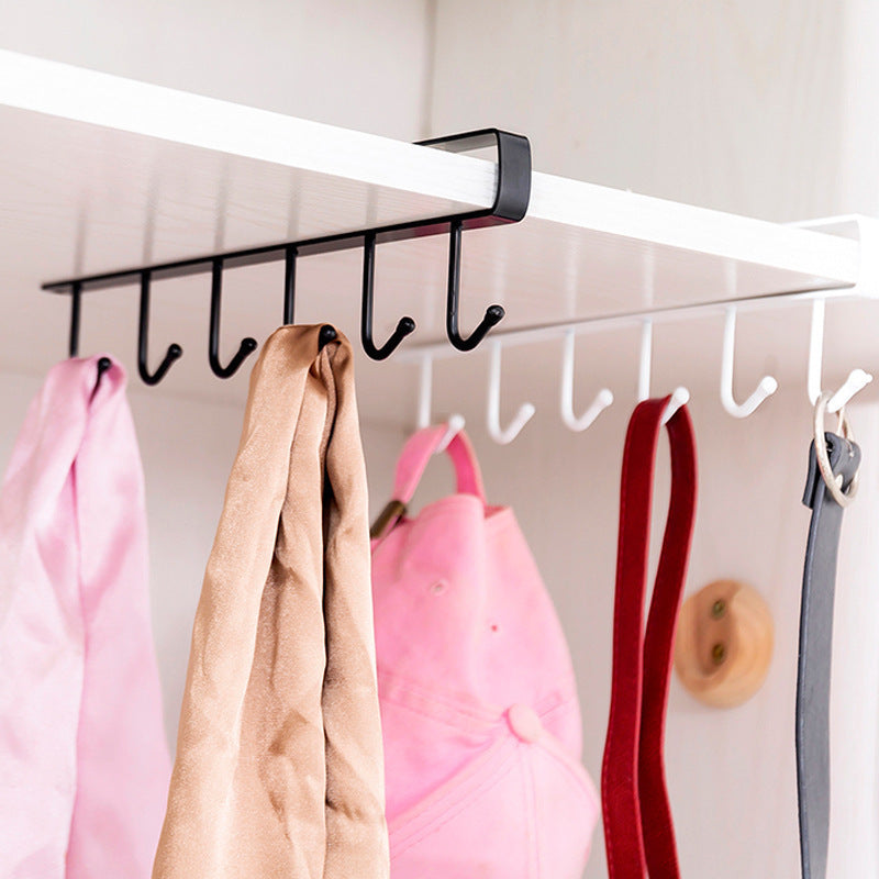 Cabinet Under Shelf 6 Hooks Iron Hanging Rack