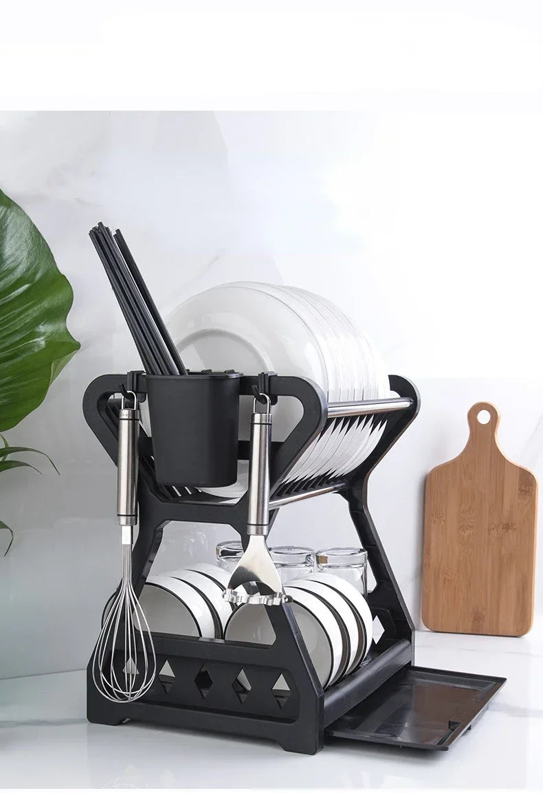 Comfort Kitchen Dish Rack – 2 Tier Dish Drying & Storage Organizer with Cutlery Holder