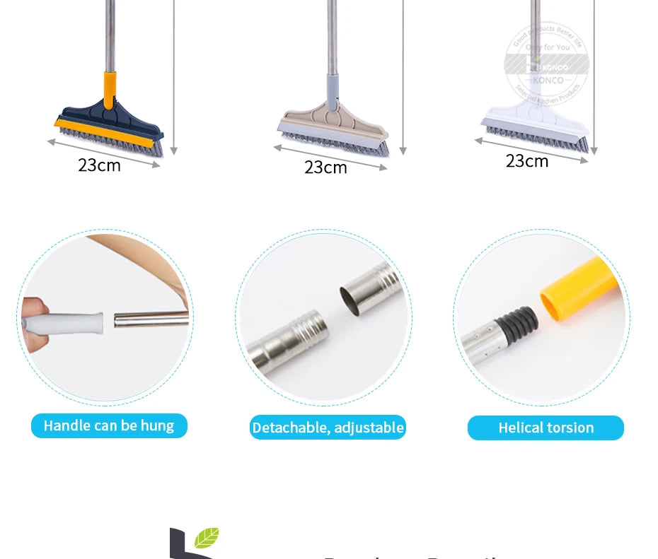 2 in 1 Brush Mop with Squeegee – Floor Scrubber & Water Wiper Cleaning Tool
