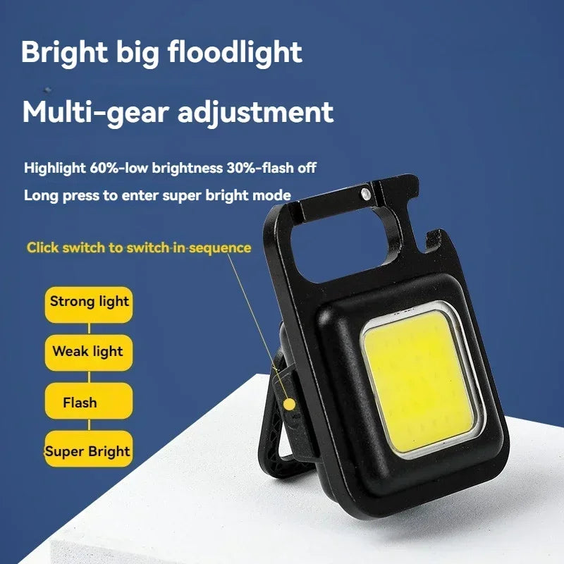 Pack of 2 Mini Keychain COB LED Light – Rechargeable Pocket Flashlight with Bottle Opener & Stand
