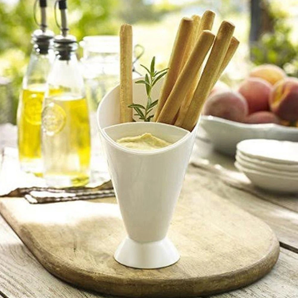 Fries Holder with Sauce Compartment – Snack Serving Cup | French Fries & Dip Holder Bowl