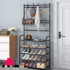 5 Layer Steel Shoe Rack Organizer – Multi-Tier Storage with Hangers & Shelves