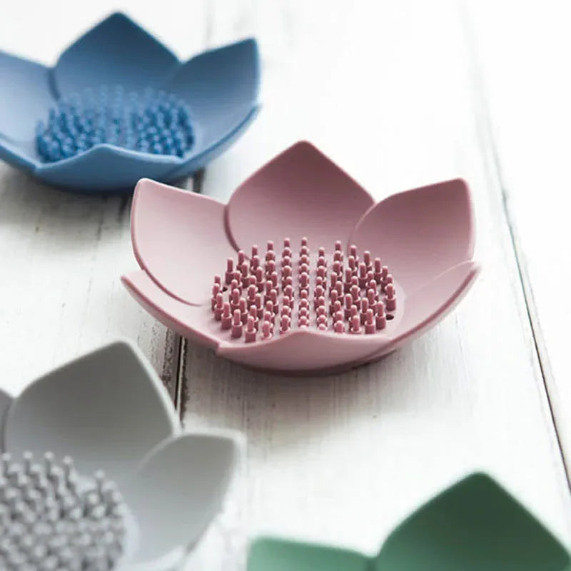 Pack of 3 Silicone Flower Soap Holder with Brush Base – Anti-Slip Self Draining Soap Dish
