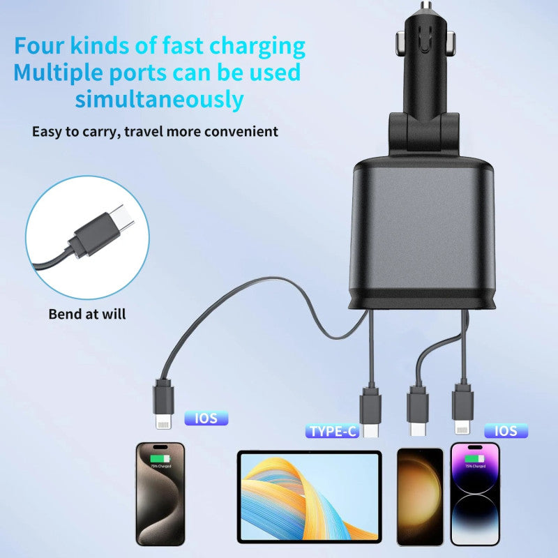 45W Car Phone Charger – Multi-Port Fast Charging USB A + Type-C Car Adapter