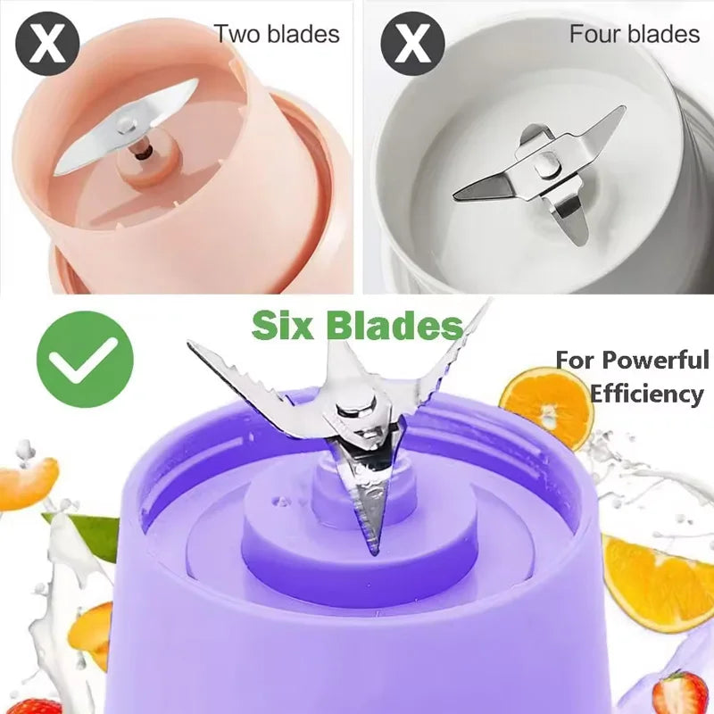 USB Rechargeable Juicer 6 Blades Electric Blender Portable Mixer