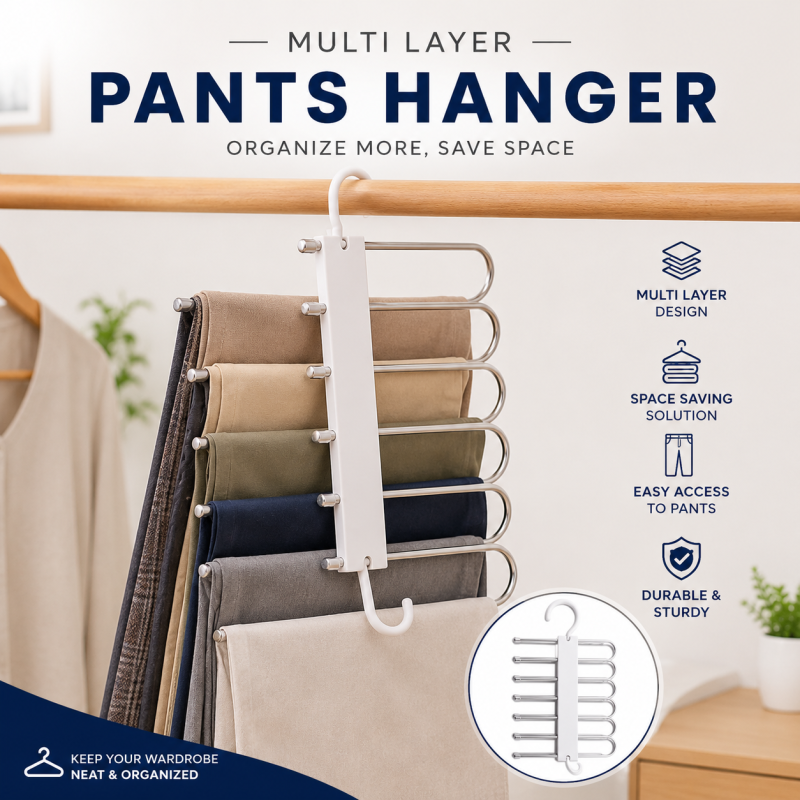 Foldable Metal Pant Hanger (Pack of 2) – Multi Layer Space Saving Closet Organizer