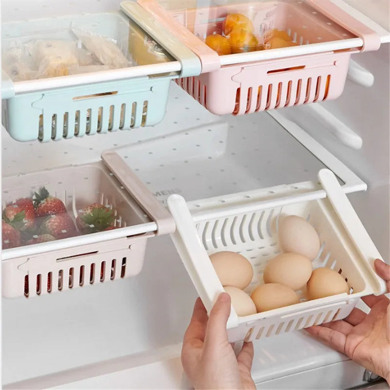 Pack of 2 Fridge Storage Basket – Adjustable Fridge Drawer Organizer | Sliding Storage Box for Fruits & Vegetables