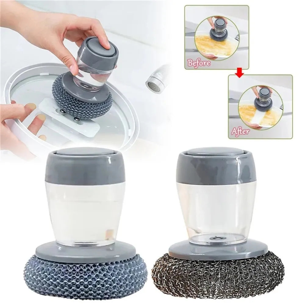 Pack of 2 Automatic Liquid Dispensing Palm Brush – Multi-Purpose Kitchen Cleaning Brush