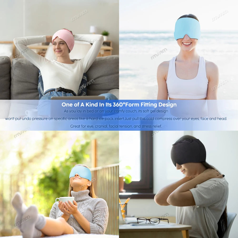 Hot & Cold Therapy Ice Cap – Gel Headache Relief Mask | Migraine Relief & Stress Cooling Cap