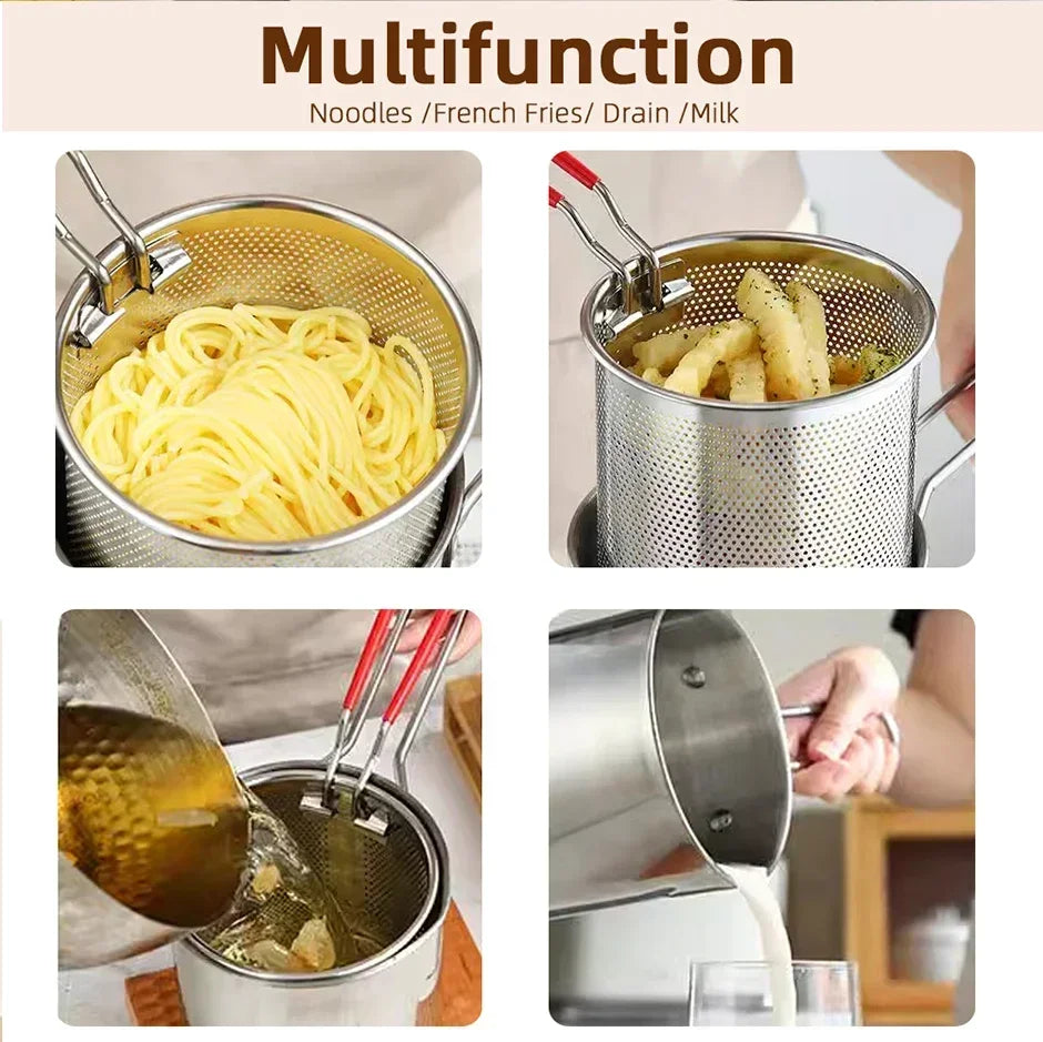 Stainless Steel Deep Fryer Pot 1200ml – Oil Frying Pot with Strainer Basket