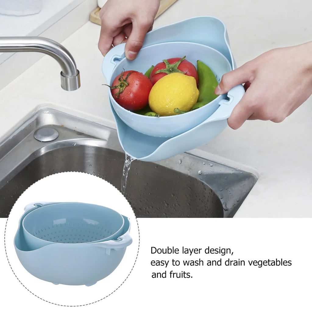 Double Layer Fruit Vegetable Washing Bowl Household Kitchen Sink Rotatable Drainer for Home and Kitchen