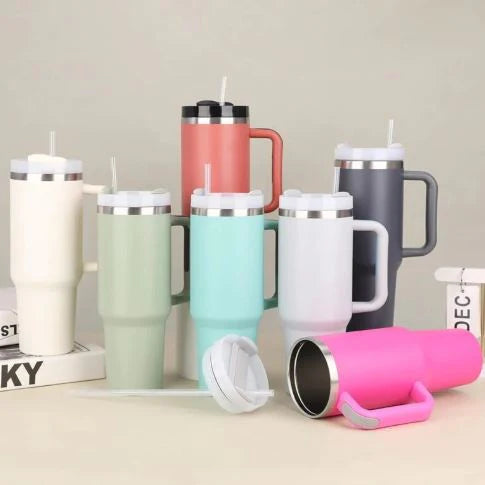 Simple Stainless Steel Tumbler – Large Capacity Insulated Coffee Cup with Handle