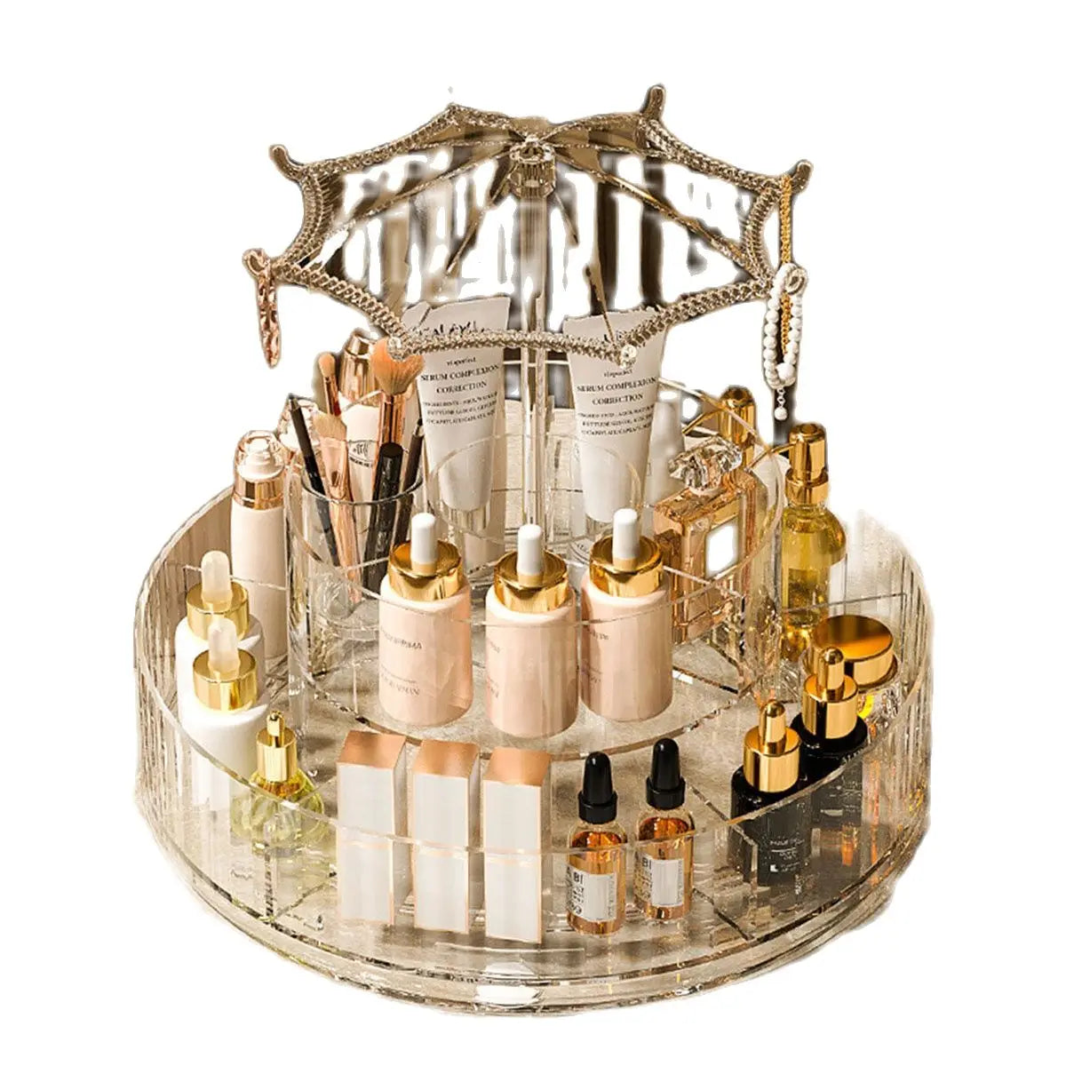 Umbrella Makeup Organizer 360° Rotating – Transparent Cosmetic Storage Stand