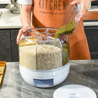 Rotatable Airtight Rice Dispenser with 6-Portion Storage - Waterproof & Moisture-Proof Kitchen Storage Solution