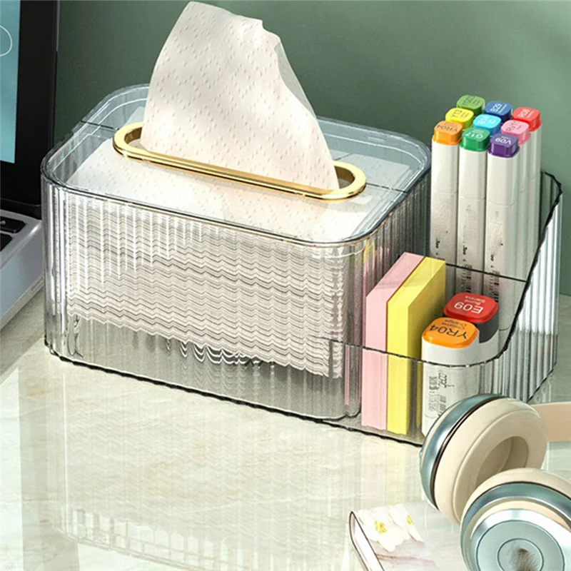 2 in 1 Acrylic Tissue Box Holder – Multifunctional Cosmetic & Tissue Organizer for Vanity & Bathroom