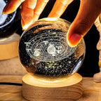 3D Galaxy Crystal Ball Lamp – LED Night Light | Solar System Glass Lamp with Wooden Base