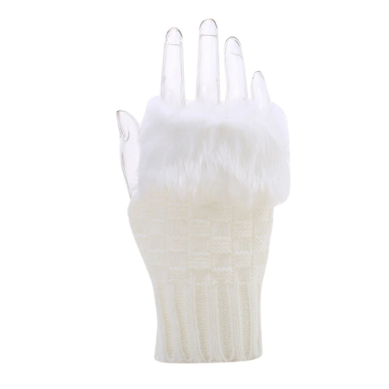Winter Women Gloves – Soft Wool Knit Fingerless Gloves with Fur | Warm & Stylish Hand Warmers