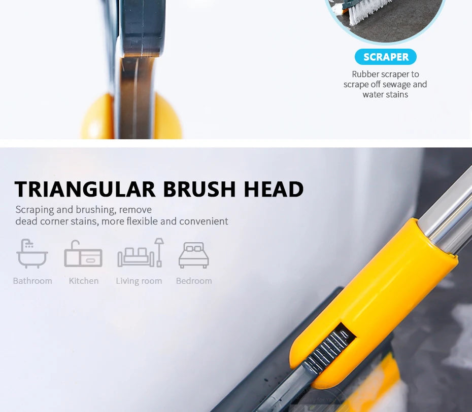 2 in 1 Brush Mop with Squeegee – Floor Scrubber & Water Wiper Cleaning Tool