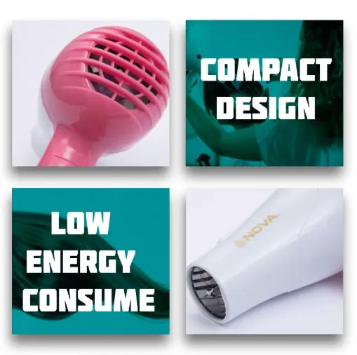 Nova Foldable Hair Dryer – Portable Travel Hair Dryer for Fast Drying (Hot & Cold Air)