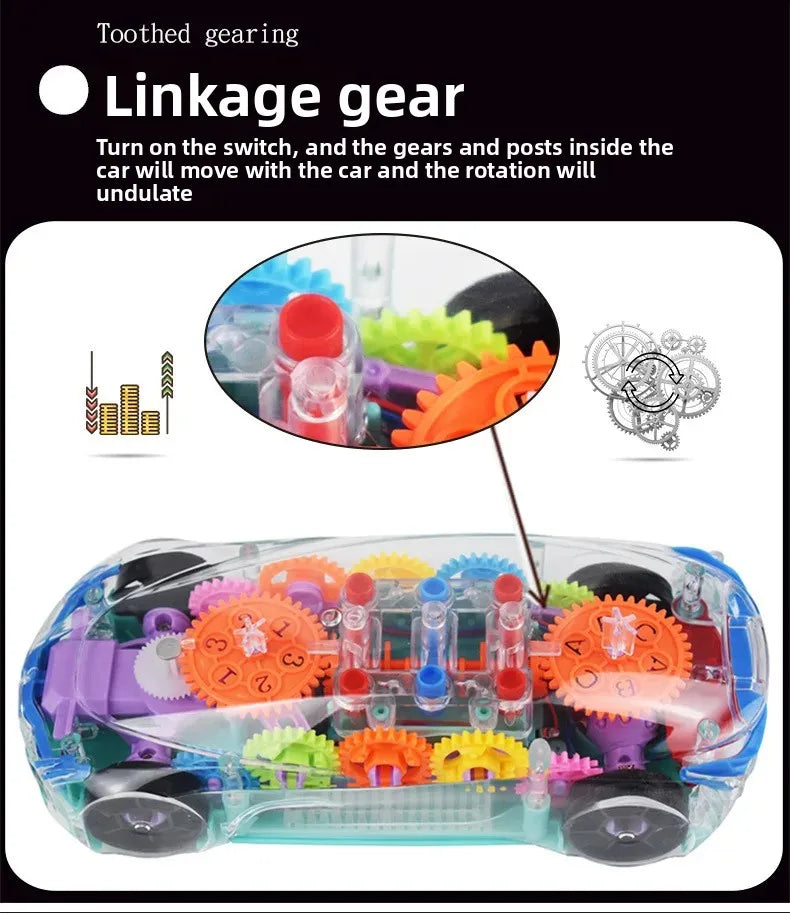 Transparent Police Concept Car Toy for Kids – Light & Gear Motion Puzzle Car